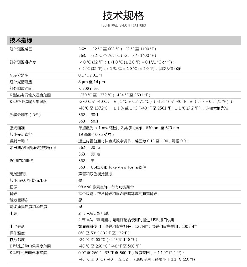 福禄克flukef563高温红外测温仪测温枪红外点温仪点温枪32760