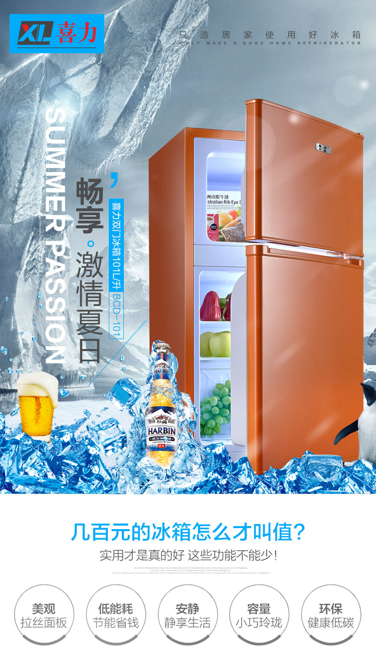 101 101升小冰箱家用节能 小型冰箱双门 迷你小型电冰箱 冷藏