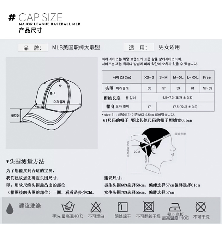 mlb帽子尺寸对照表图片