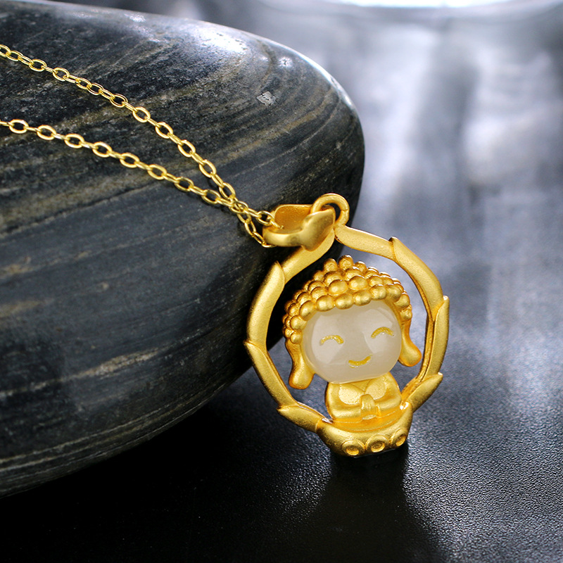 古名和田玉小沙弥吊坠含链