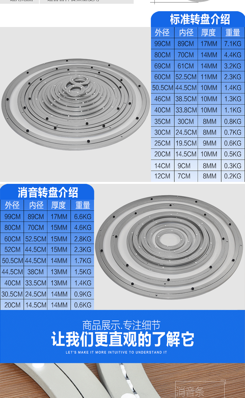 kob 铝合金餐桌转盘 玻璃转盘底座轴承圆桌万向转盘12寸300mm 均色