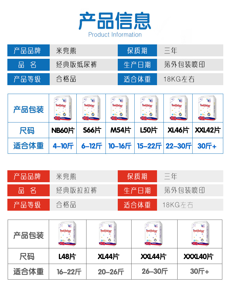 米兜熊纸尿裤尺码表图图片