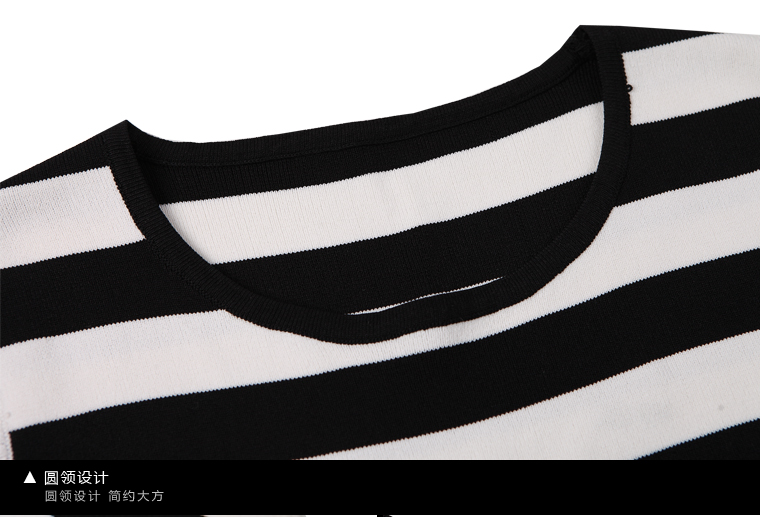 zk黑白条纹拼接t恤女装修身显瘦上衣体恤韩版衣服2018夏装新