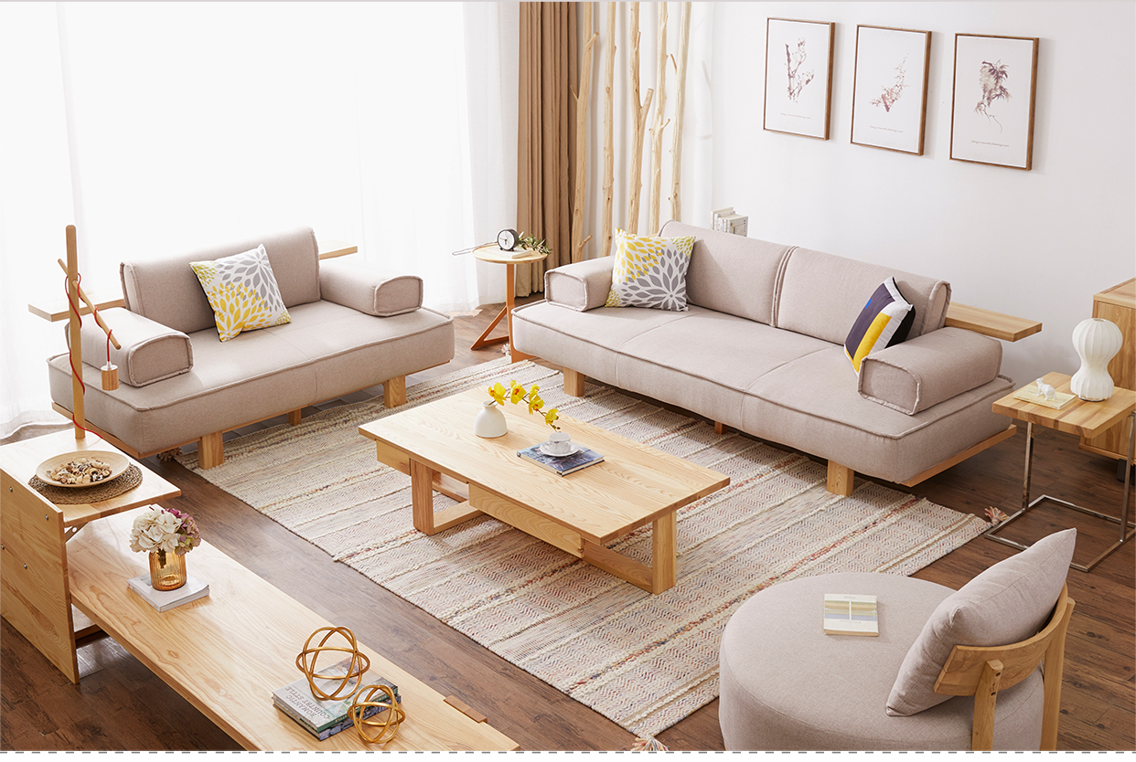 北欧实木布艺沙发客厅整装木质现代简约小户型网红双三人组合家具