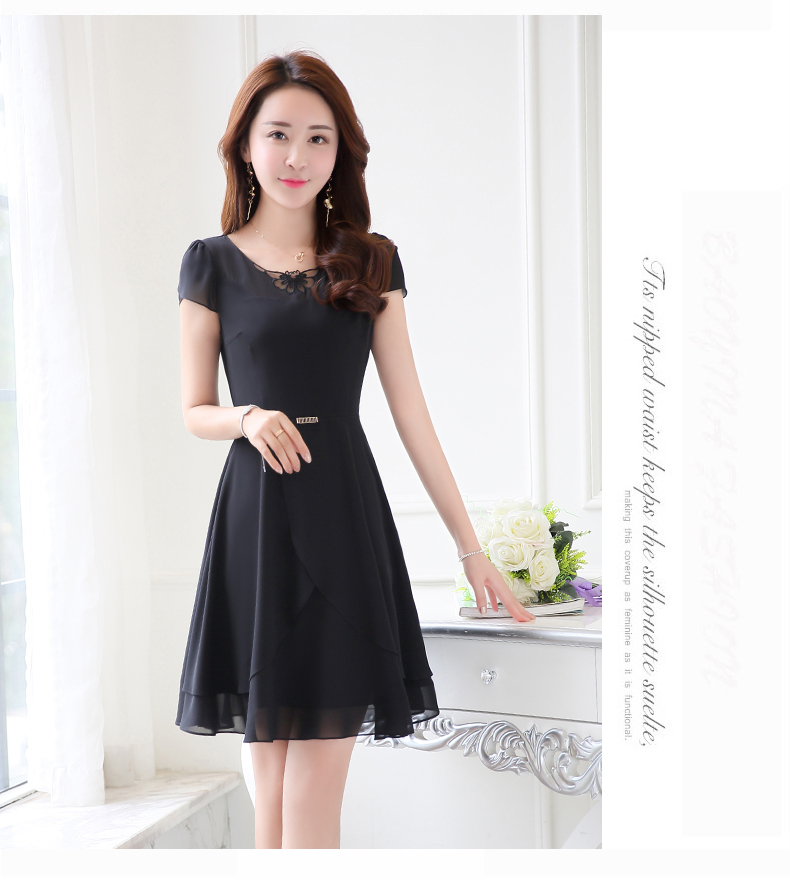 828新款夏装连衣裙女2017新款韩版修身气质淑女端庄大气显瘦a字雪纺