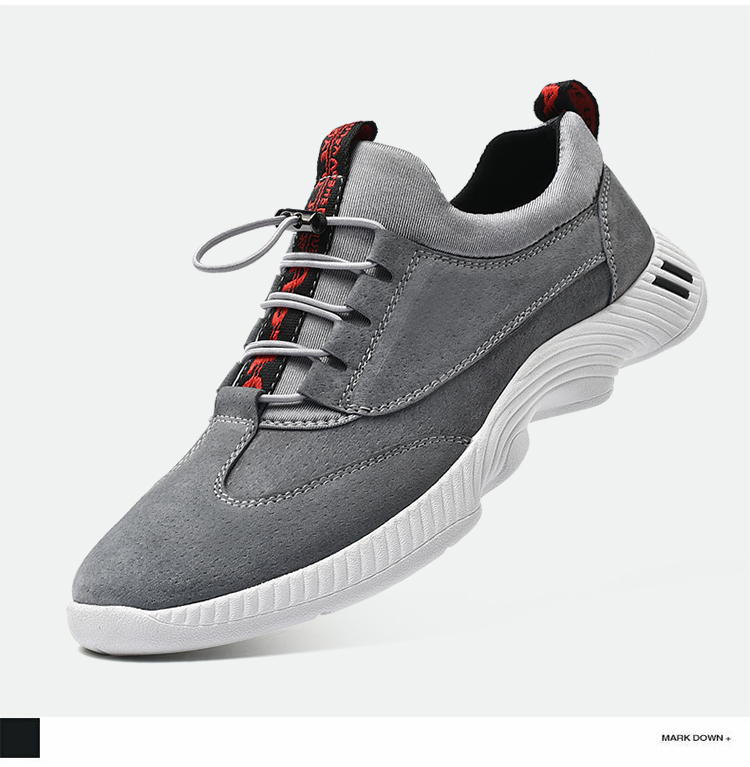 策乐(cele)新款运动休闲鞋男松紧带男鞋韩版潮鞋低帮鞋真皮跑步鞋猪皮