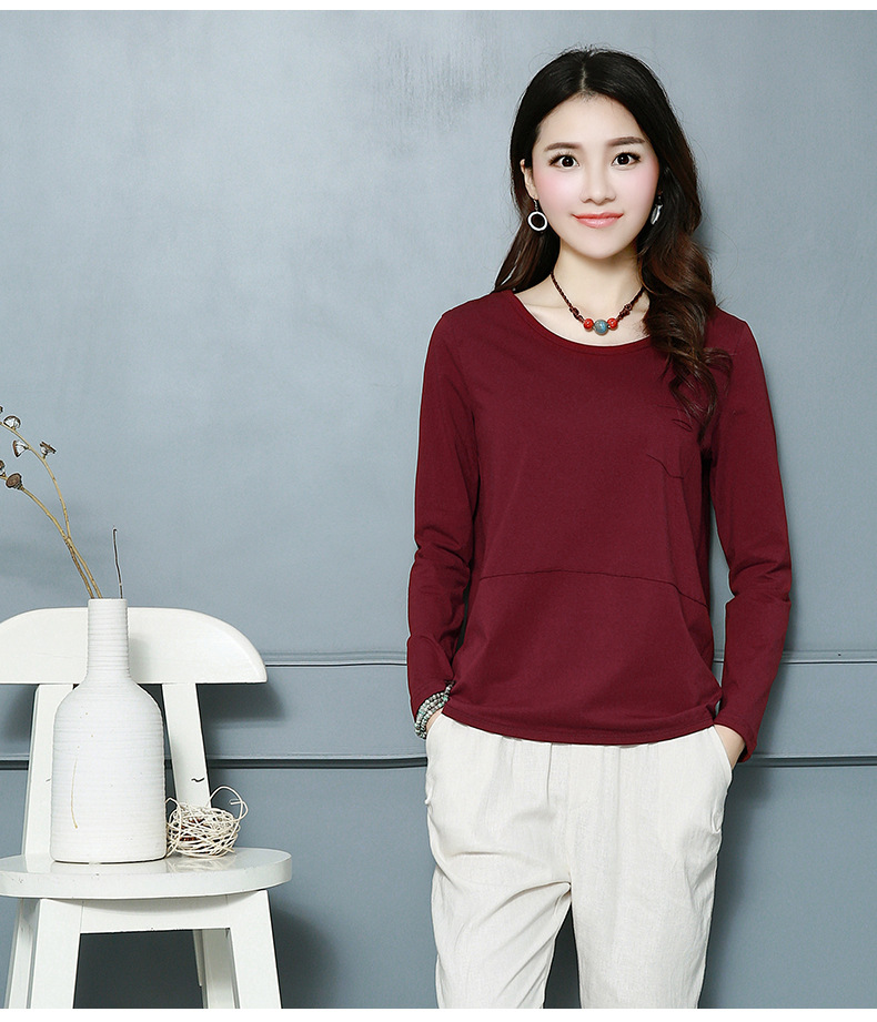 芷臻zhizhen棉长袖常规款女士t恤宽松春秋装新款打底衫女韩版春秋衣外