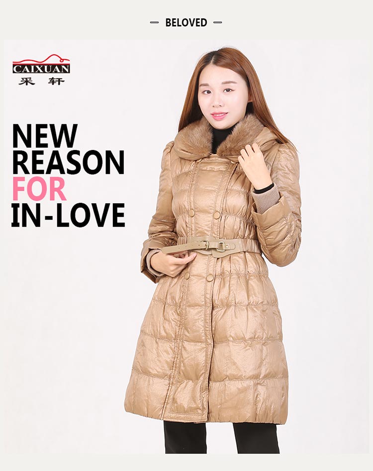 caixuan采轩高端水貂毛领中长款白鹅绒羽绒服0007245707