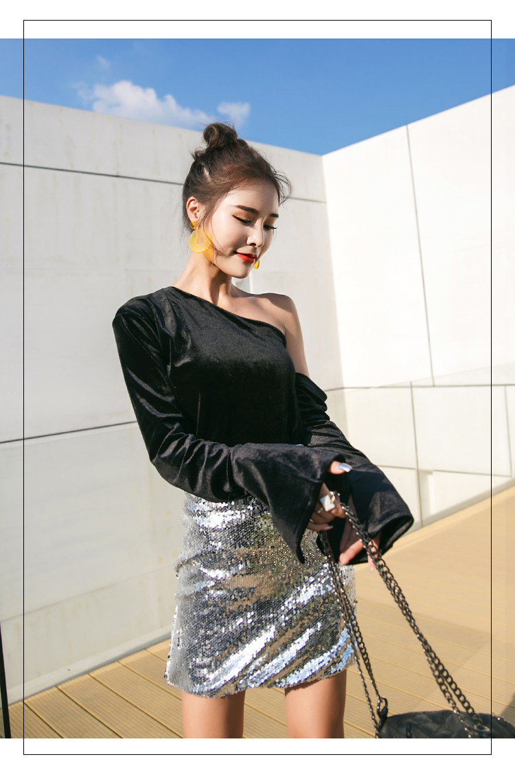 新款式银色亮片半身裙超短裙女2021新款潮韩版百搭冬款包臀裙冬季外穿