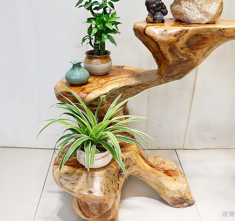 原木根花架天然树根阳台盆景架实木花架自然随行香樟木客厅摆件
