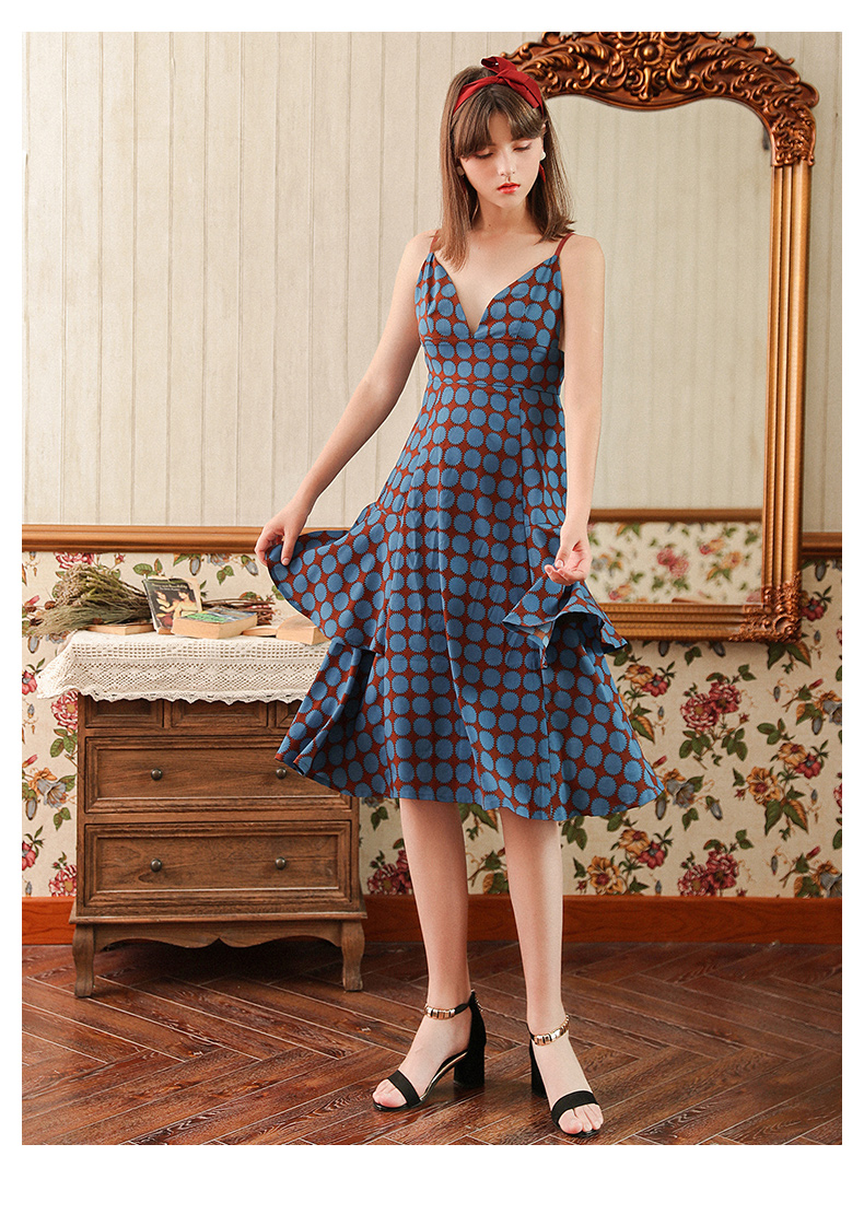 highday轩日早秋性感深v女裙chic带波点裙气质中长款连衣裙