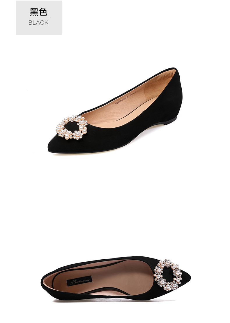 ptson/百田森2018春季新款尖头浅口单鞋女平底水钻韩版百搭女鞋子