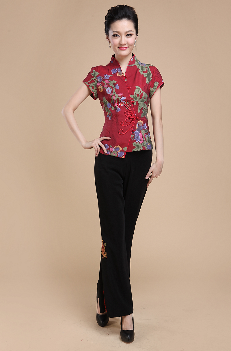 新款2014新款汉服唐装女夏装短袖上衣中式改良旗袍时尚妈妈装女士唐装