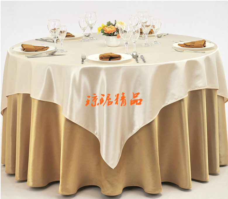 酒店桌布饭店台布圆桌布餐桌布布艺绸缎香槟色咖啡色桌布定制