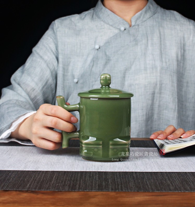 鼎亨茶杯王文手工朱砂胎杯子陶瓷带盖水杯办公室泡茶杯礼