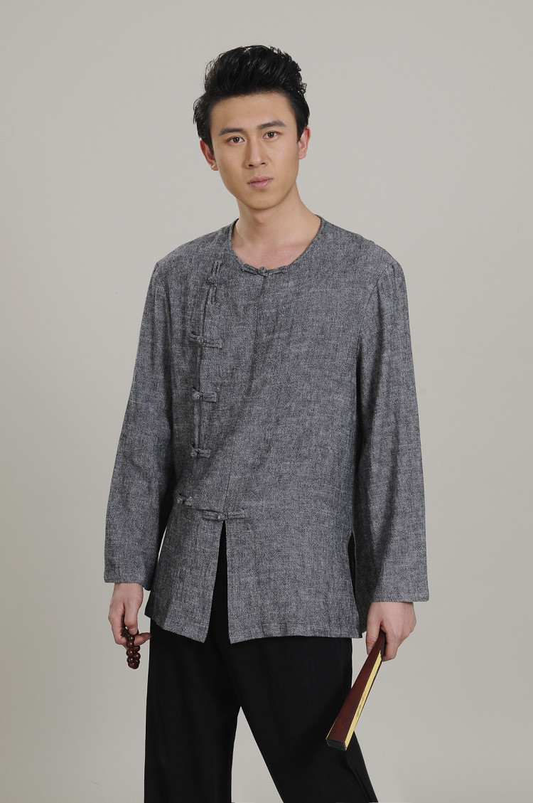 欧伦萨 运动户外瑜伽舞蹈男装文化汗衫舒适亚麻长袖男士时尚上衣禅修