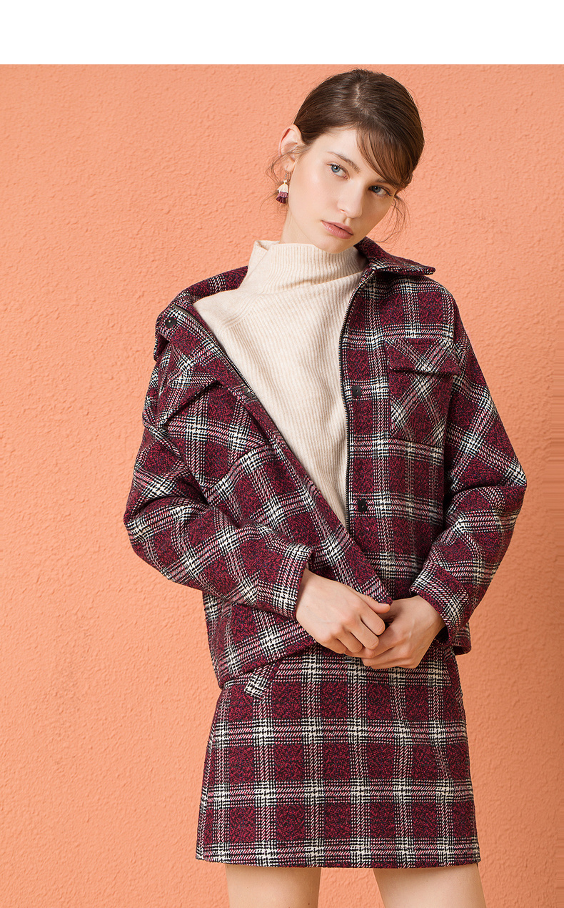 ⑩osa欧莎2018冬装新款女装 复古英伦风简约翻领时尚套装