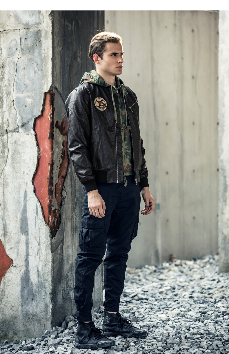 ak男装秋季新款军事复古飞虎队pu空军飞行短版皮夹克男士外套