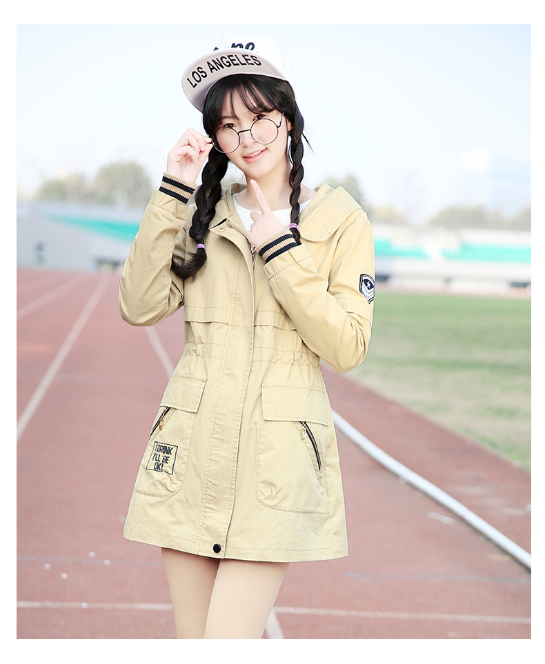 mtiny少女春装新款中学生春秋季韩版风衣女中长款初中生学院风外套