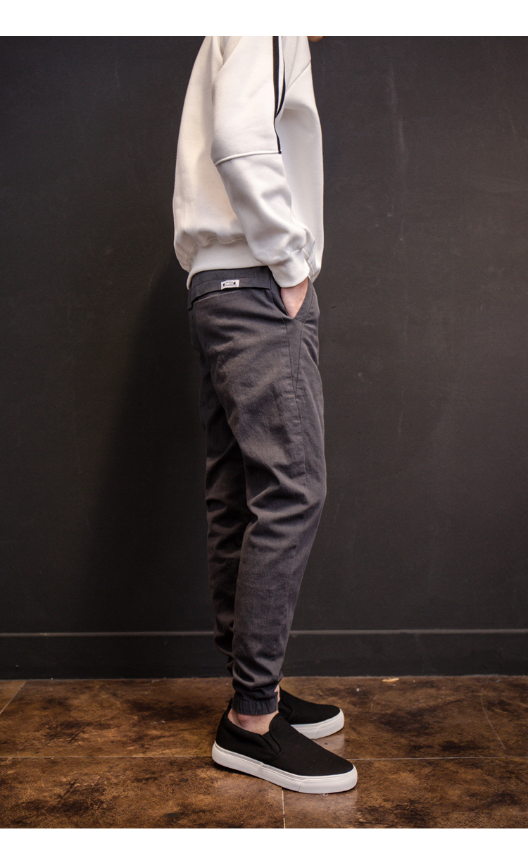 新款式秋季新款潮男束脚裤日系休闲裤男士哈伦裤松紧腰小脚裤港风收脚