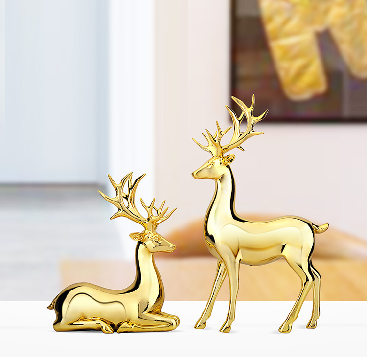小鹿摆件欧式创意树脂手工艺品电镀金色家居装饰品客厅酒柜个性摆设