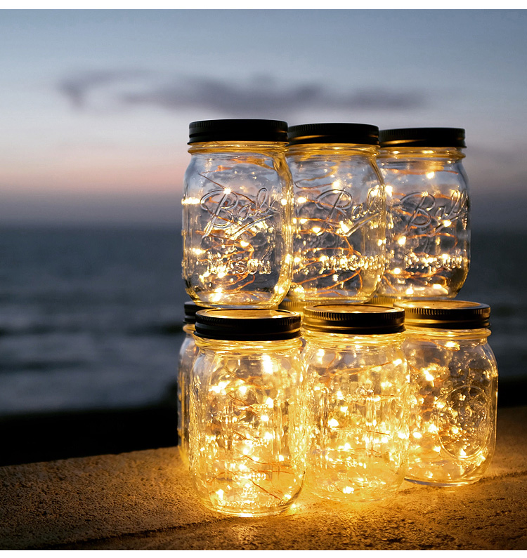 太阳能梅森罐萤火虫瓶子挂灯阳光罐ins装饰房间布置求婚led装饰灯
