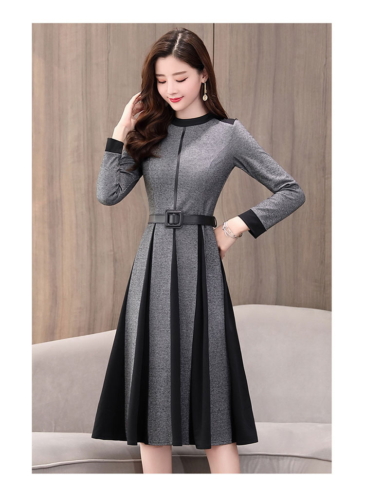 与牧毛呢阔太太连衣裙女2019新款女装高贵过膝配大衣的长裙子9015