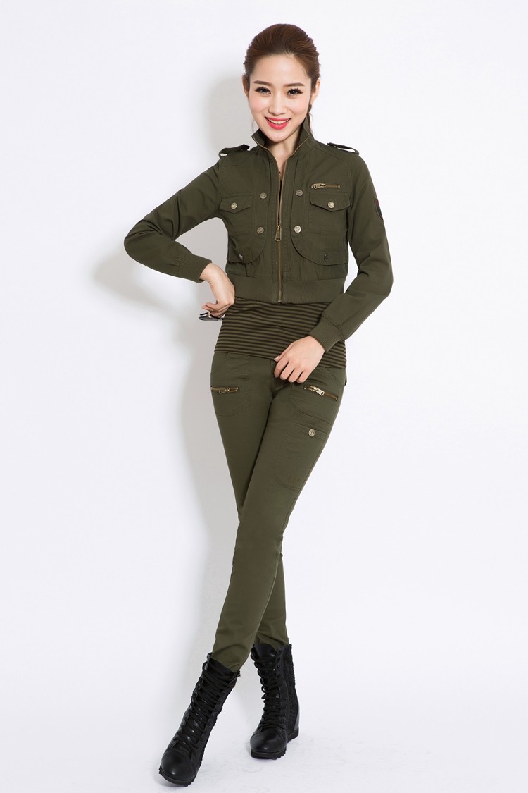 hoscene秋冬季户外女装迷彩服军绿女套装女水兵舞蹈服装春军绿色
