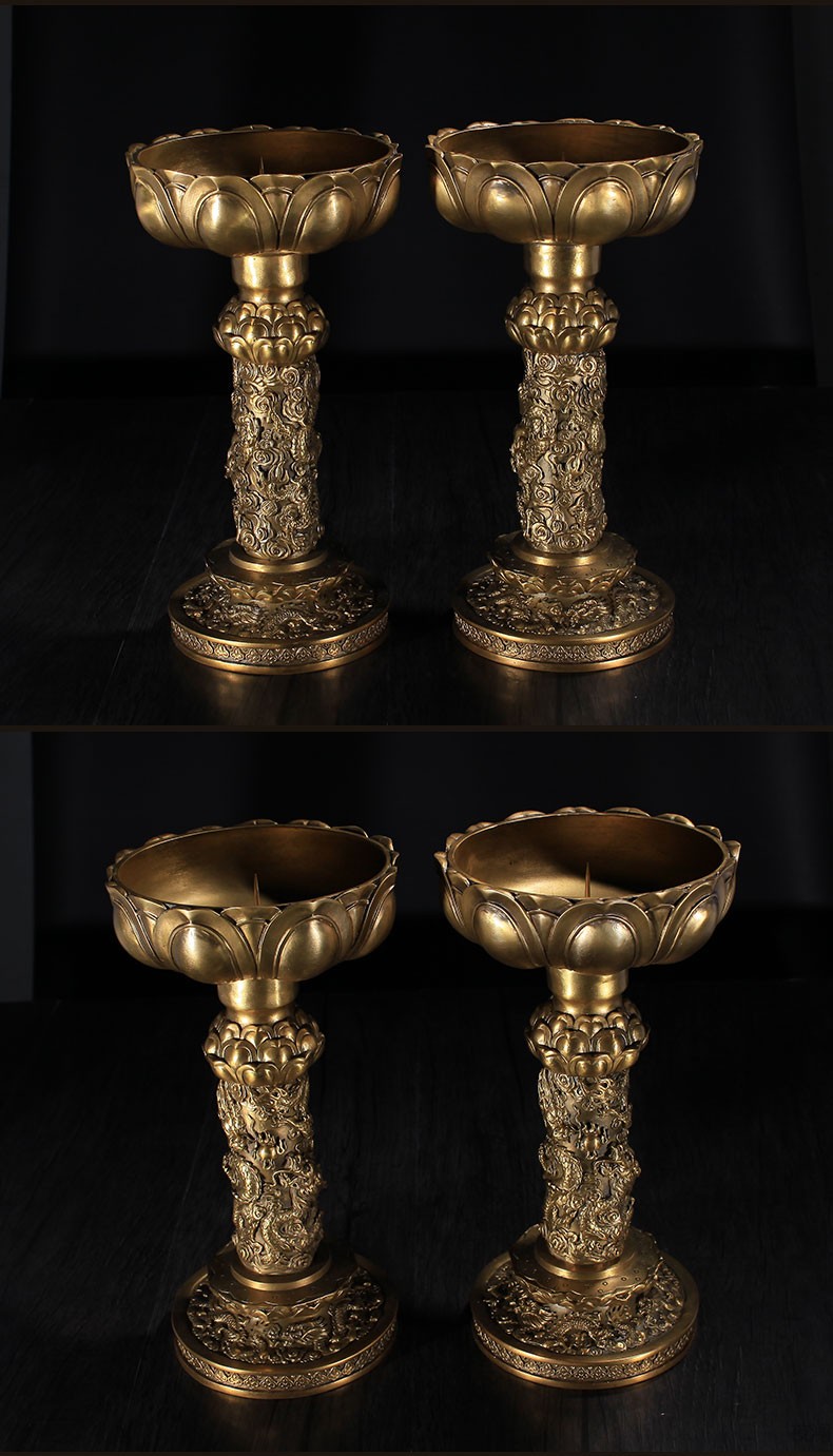 祥狮龙烛台铜烛针烛台蜡台蜡烛座供佛佛教佛堂用品复古中式摆件咖啡高