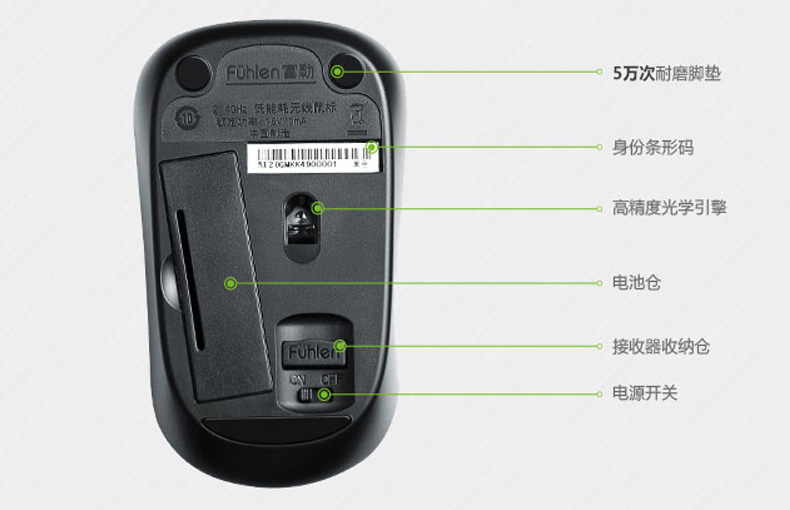 富勒(fuhlen)m65 无线鼠标 省电鼠标 笔记本电脑鼠标 usb迷你接收器