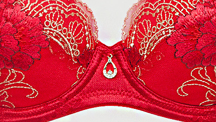 古今大红34罩杯薄模杯拼棉杯罩杯有钢圈聚拢牡丹花样款文胸胸罩女0g