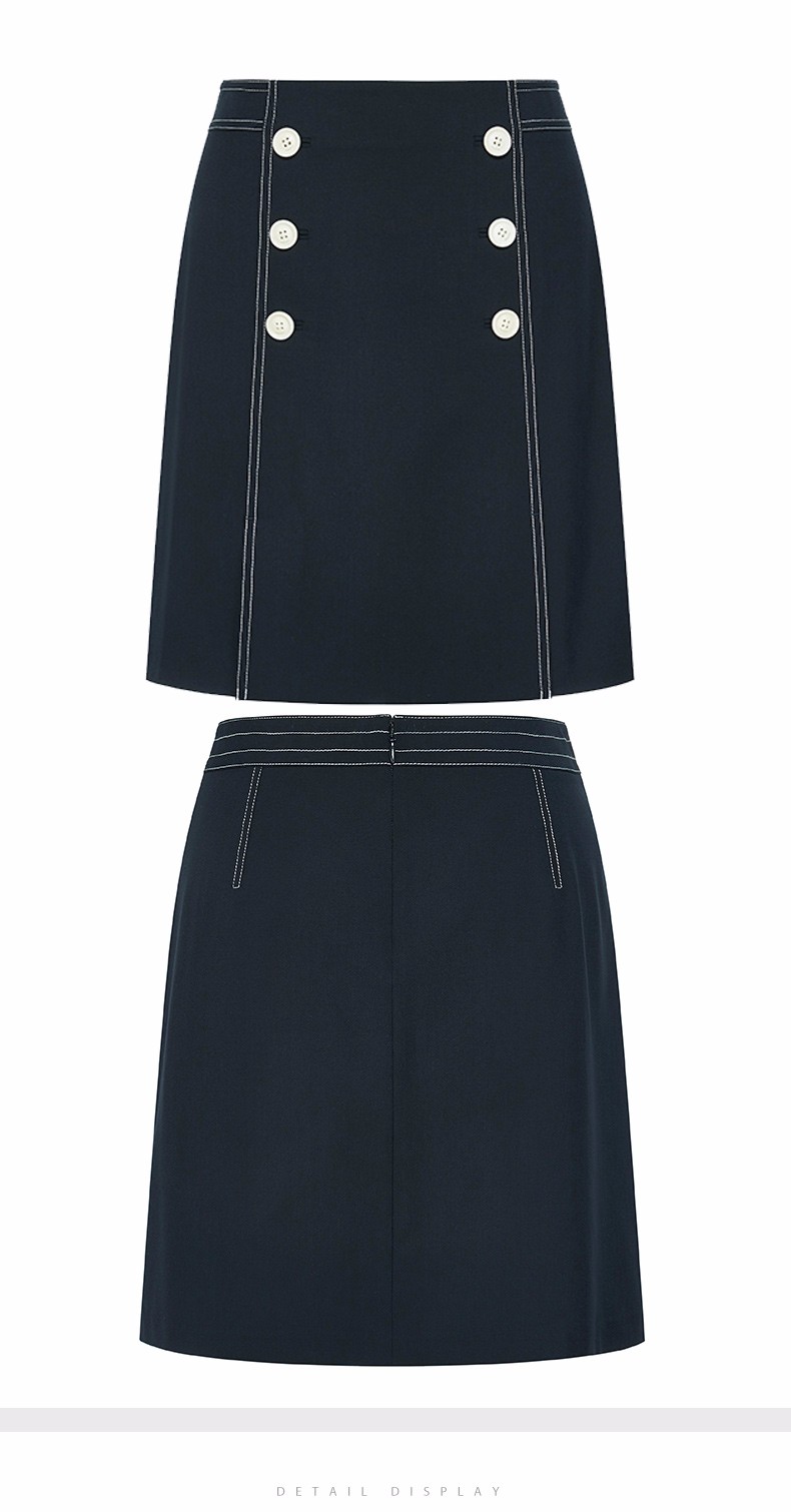 哈吉斯hazzys 2019年春季新款女短裙纯色双排扣裙子abqst09at01