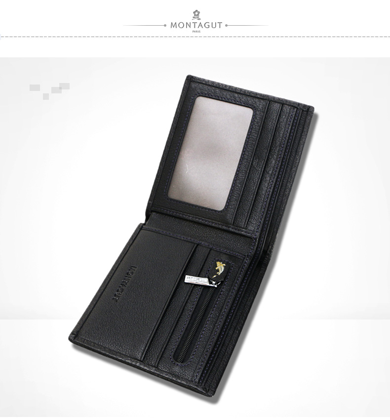 梦特娇montagut真皮钱包商务休闲短款男士真皮钱夹经典时尚柔软鹿皮