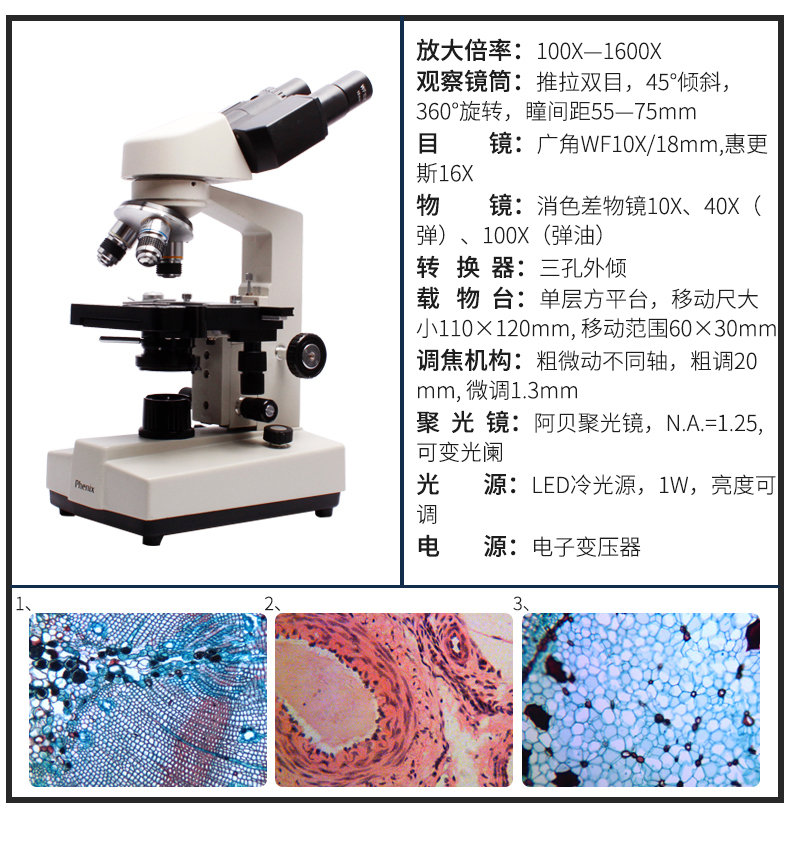 超級新品 鳳凰(phenix) 生物顯微鏡專業 雙目xsp-36 1600高倍 學生