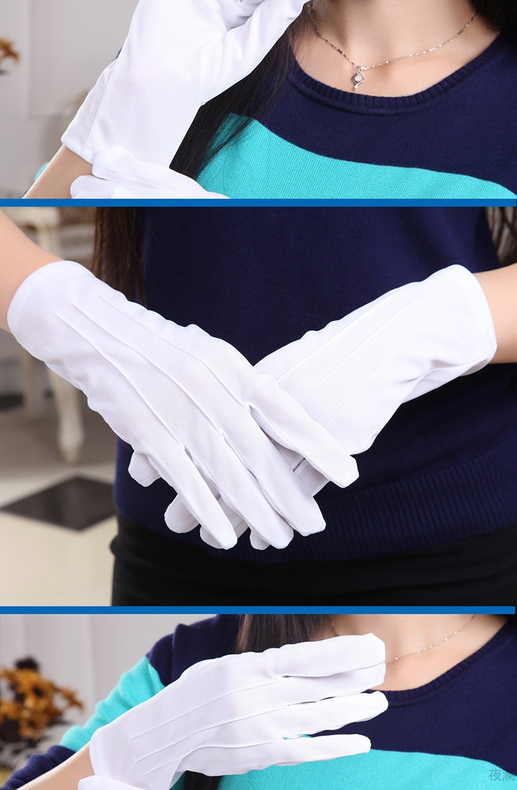 三筋手套白色防晒加厚布艺五指手套表演开车礼仪手套三筋28针礼仪手套