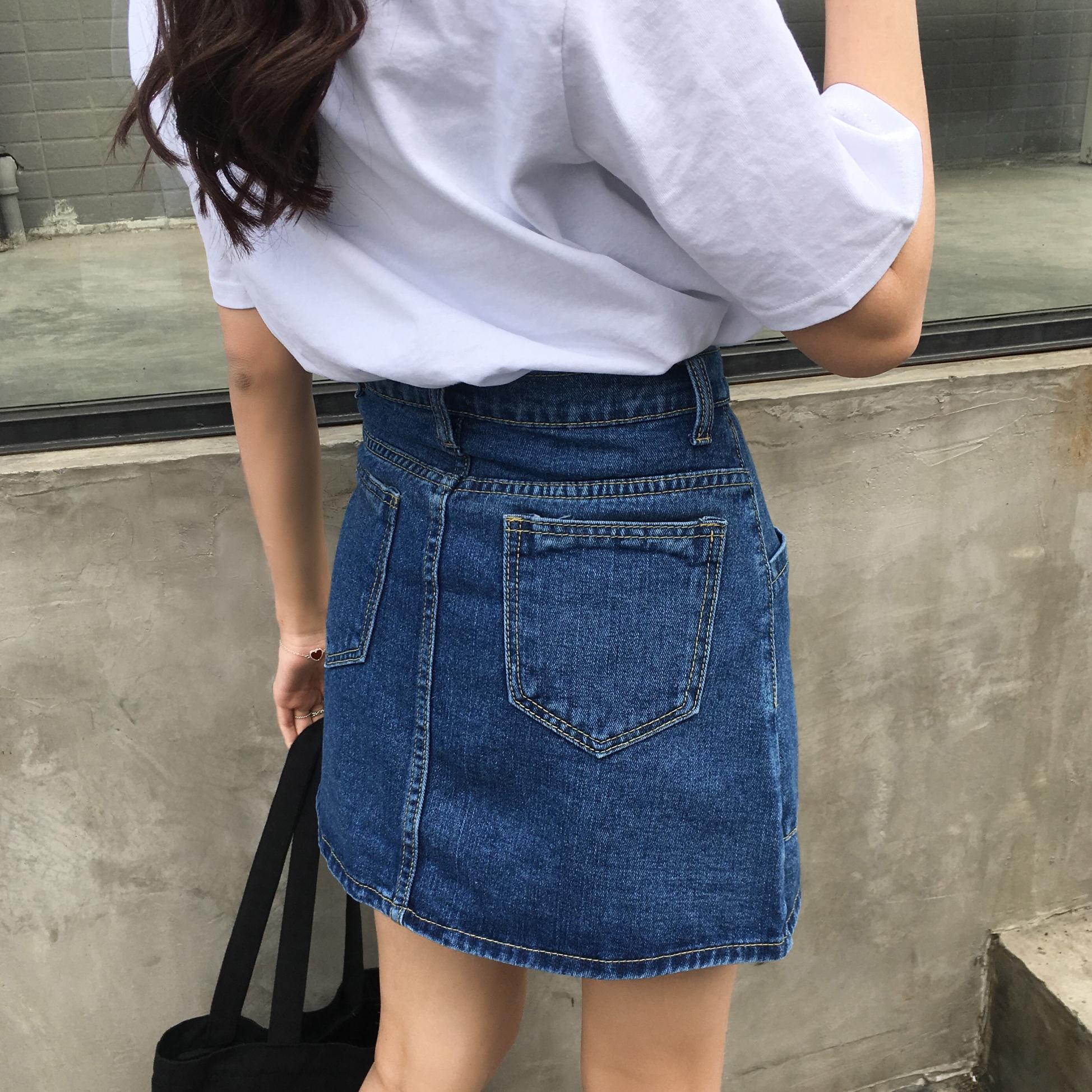 qma新款夏季新款2017韩版a字裙学生牛仔裙短裙高腰裙子百搭半身裙女