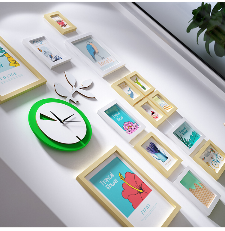 新款特价竖版创意挂钟表照片墙玄关走廊纵向装饰相框墙组合悬挂相片墙
