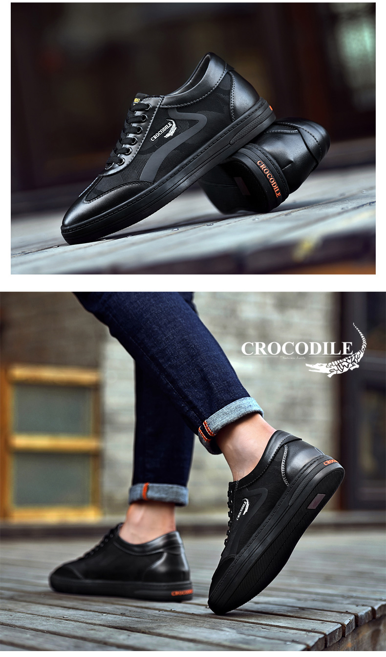 鳄鱼恤 crocodile 休闲鞋男士内增高板鞋潮流系带拼接男鞋 2046
