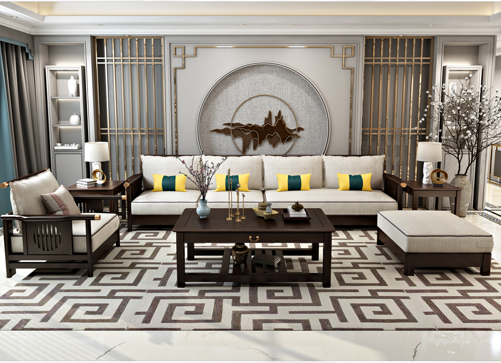 家具材质:木质 沙发填充物:海绵 沙发组合形:l型 家装风格:新中式