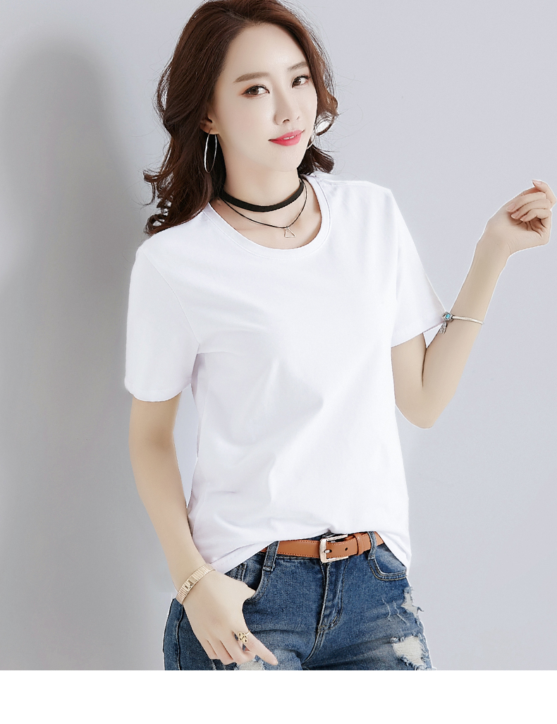 千仙仙2019韩版新款纯棉短袖t恤女夏装宽松上衣纯色打底衫女士半袖