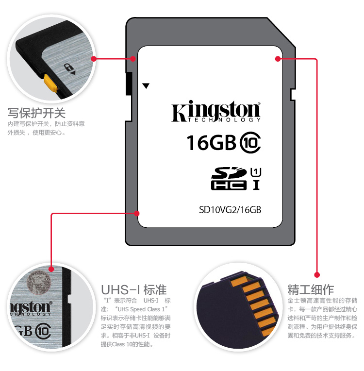 金士顿(KINGSTON)16g高速SD卡CLASS 10佳能尼康数码内存卡单反存储卡SDS/16GB) 读80MB/S