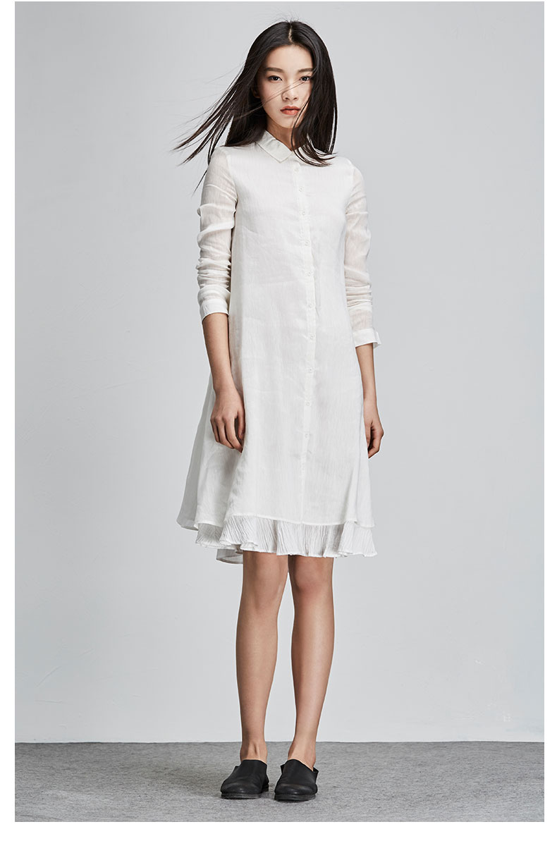 sdeer圣迪奥女装2018秋装纯净愫白肌理质感双层长款衬衫