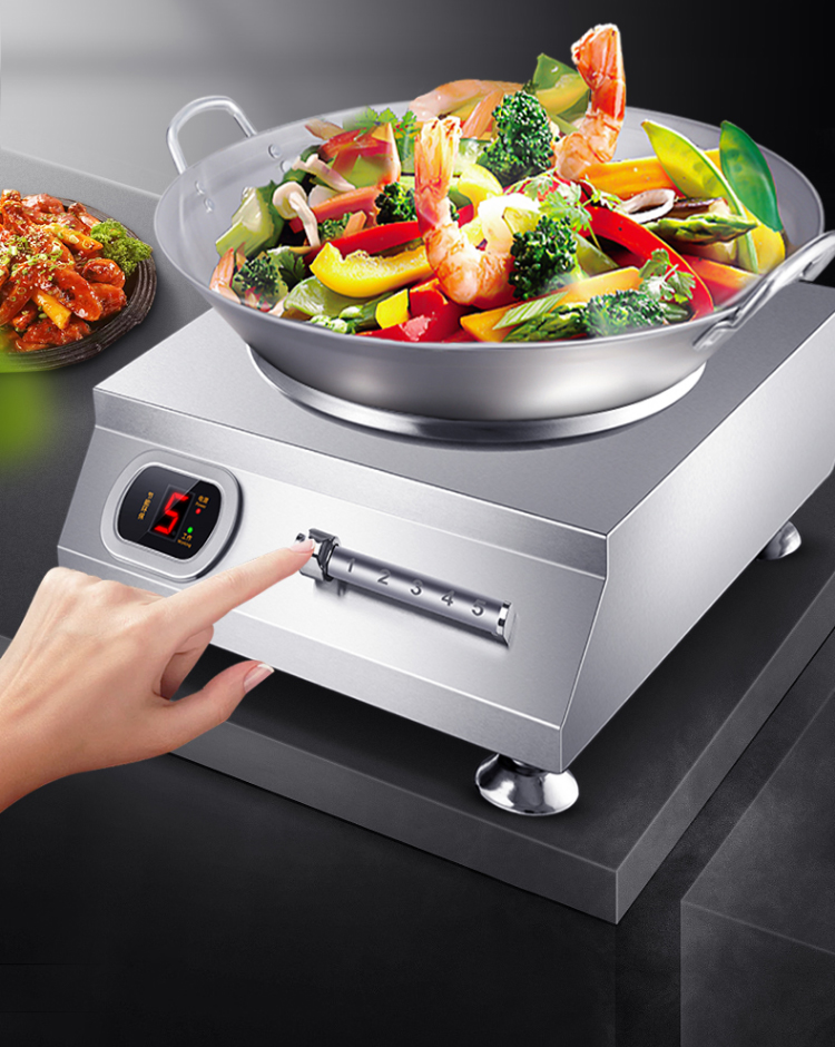 德玛仕电磁炉商用大功率商业电磁灶爆炒炉五千瓦凹面不锈钢款380v