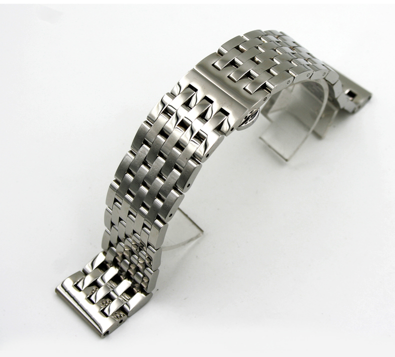 尊耀表带男钢带蝴蝶扣不锈钢实心钢带七珠钢带适配天梭美度钢带