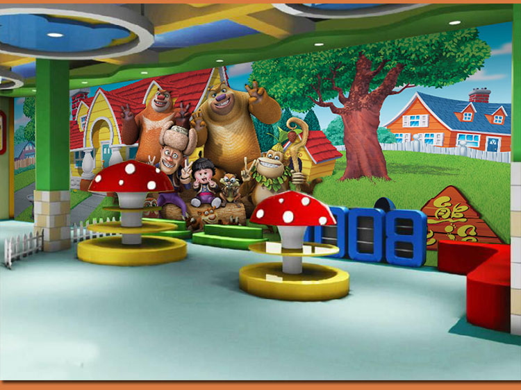 游乐园壁纸卡通儿童房幼儿园玩具店墙纸动画熊出没森林动物壁画壹德壹