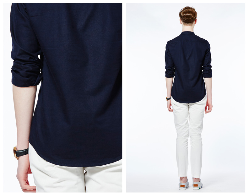 千兮510211 千兮立领衬衫男长袖秋季新款纯棉男士长袖衬衫 商务纯色