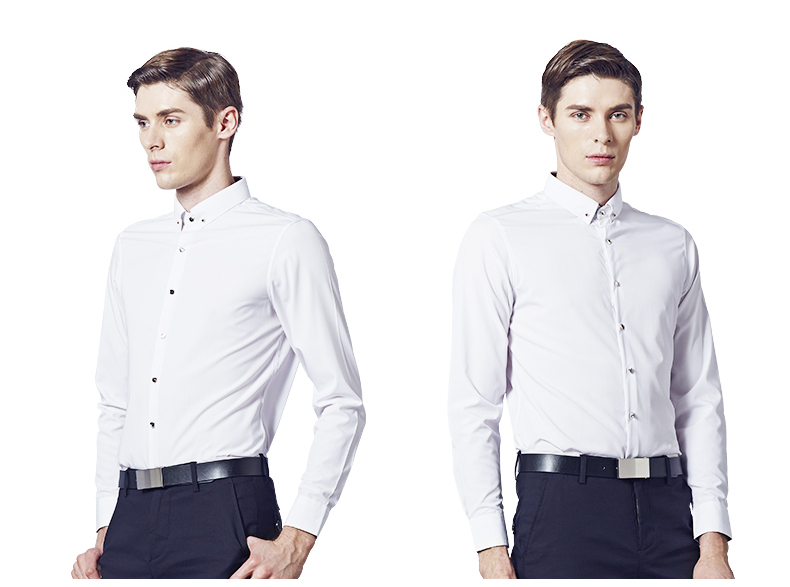 千兮510202长袖衬衫男商务衬衫修身白衬衫男装衬衣方领纯色休闲衬衫男