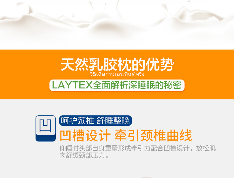 乐泰思（Laytex）枕芯 颈椎枕 TPX 泰国天然乳胶枕头 颈椎枕头 10/12*37*60cm 白色