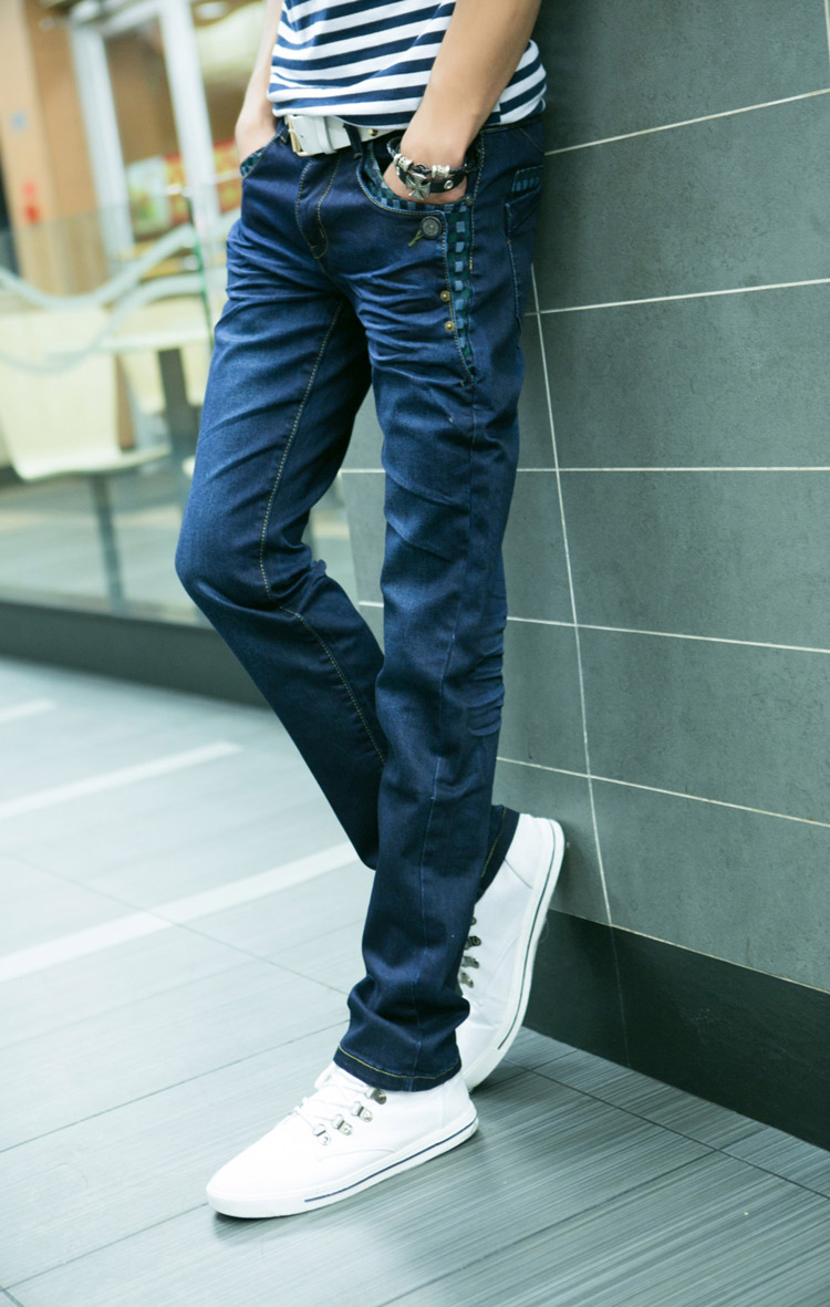 1号牛仔男士韩版新款时尚修身牛仔裤男长裤深蓝2016