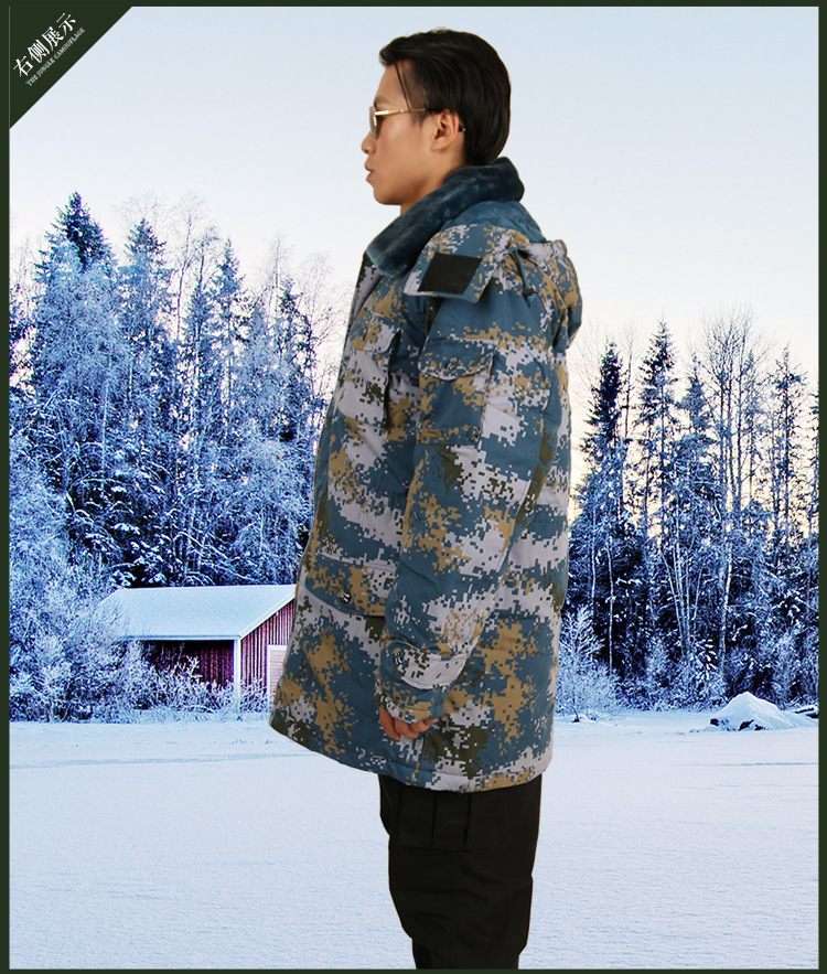 07式老式户外冬季军大衣海洋迷彩大衣军大衣保安棉服保暖物业外套
